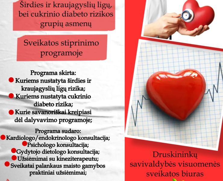 Kviečiame dalyvauti širdies ir kraujagyslių ligų, bei cukrinio diabeto rizikos grupių asmenų sveikatos stiprinimo programoje